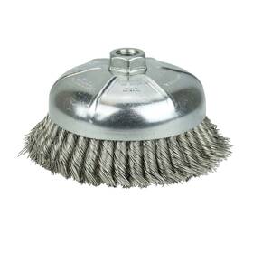 12476 Weiler 6 Inch Single Row Knot Wire Cup Brush .023 Stainless Steel Fill