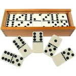 Set Of 28 Double Six Dominoes Wood Box Center Pins Easy Flip. Fixed Price $15.99.