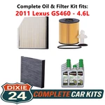 Fits: 2011 Lexus GS460 4.6L Complete Air, Oil & Cabin Filter Kit (0W-20). Fixed Price $169.95.