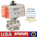 1/2" Inch Pneumatic Air Actuated 304 Stainless Ball Valve Single Acting DN15 Usa. Fixed Price $53.24.