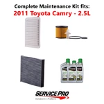 2011 Toyota Camry 2.5L Complete Air, Oil & Cabin Filter Kit (0W-20). Fixed Price $93.95.