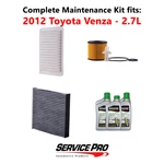 2012 Toyota Venza 2.7L Complete Air, Oil & Cabin Filter Kit (0W-20). Fixed Price $93.95.