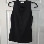 BAILEY/44 Trompe-loeil Sleeveless Black Blouse Tank Top Sz Large Made Usa Nwt. Fixed Price $25.08.