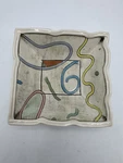 Signed Parker 1987 Studio Pottery Square Bowl Teal Abstract Memphis. Fixed Price $29.95.